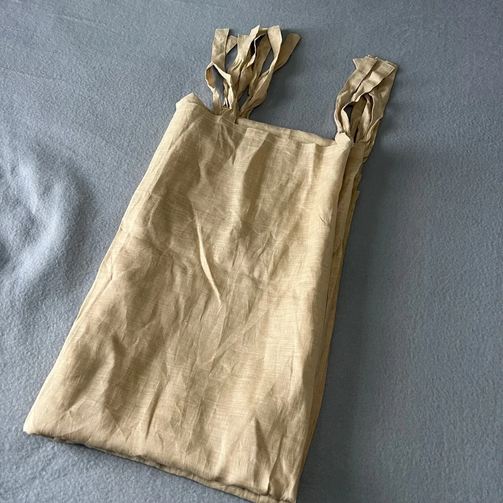 Pottery Barn Linen Curtain Panel 54x84 Tan Tie Top Farmhouse Boho Cottage Earthy
